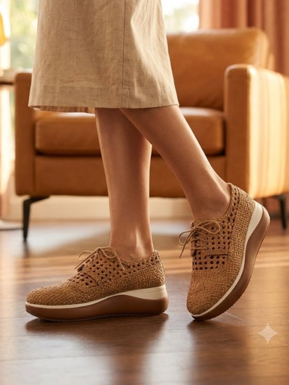 Donald J. Pliner Tan Woven Lace-Up Wedges Size 5.5